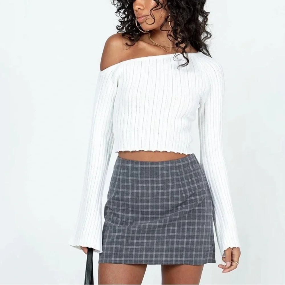 Princess Polly One-Shoulder White Ribbed Sweater - Picture 2 of 4